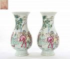 2 Old Chinese Famille Rose Porcelain Vase Journey to the West 西遊記