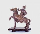 Old Chinese Peachbloom Glazed Porcelain Official Horse Figurine Figure