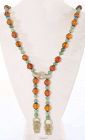 Chinese Silver Enamel Jade Ring Amber & Jadeite Carved Bead Necklace