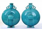 Pair of 1900's Samson Chinese Style Turquoise Glazed Moon Flask Vase