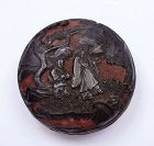 19C Chinese Cinnabar Lacquer Carved lead Based Scholar Ink Box