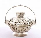 Chinese Sterling Silver Sweetmeat Tray Basket Box Peach Finial Mk