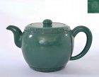 Old Chinese Green Enamel Yixing Zisha Pottery Drum Shaped Teapot Mk