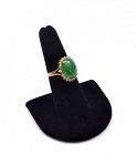 Chinese 14K Gold Jadeite Jade Carved Carving Cabochon Ring Mk GIA
