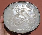19C Chinese Shell Silver Enamel White Jade Carved Plaque Box Bird