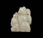 18/19C Chinese White Jade Carved Carving Pendant Boy Figure Figurine