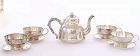 Chinese Sterling Silver Tea Set Teapot Cup & Saucer Flower Phoenix Mk