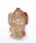 1900's Chinese Agate Carved Carving Kid Boy Figure Figurine Pendant