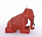 Chinese Cinnabar Lacquer Carved Carving Elephant Dragon Turquoise Bead