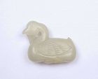 19C Chinese White Jade Carved Carving Duck Pendant Toggle