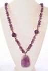 Old Chinese Amethyst Carved Dragon Phoenix Pendant  Bead Necklace