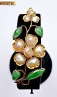 18K Chinese Jade Jadeite Carved Pearl Bead Bracelet Bangle Marked
