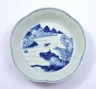 19C Chinese Blue & White Porcelain Plate River Scene Marked