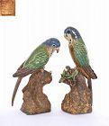 2 Chinese Shiwan Pottery Master Parrot Bird Figurine Marked 博云陶坊