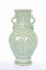 1930's Chinese Celadon Glaze Porcelain Vase Figure Bat Marked