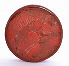 19C Chinese Cinnabar Lacquer Carved Carving Box Lady Figure