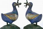 2 19C Chinese Cloisonne Duck Shaped Candle Holder