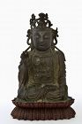 16C Chinese Ming Bronze Seated Kwan Quan Yin Buddha