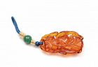 Old Chinese Amber Carved Carving Peach Seed Pearl Pendant Toggle