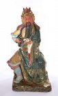 Chinese Famille Rose Porcelain Seated Guan Gong (Guan Yu) Marked