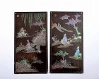 Pair of 18C Chinese Lac Burgaute Mother of Pearl Inlay Lacquer Panel