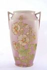 Japanese Nippon Coralene Porcelain Bead Handle Vase  Flower Marked