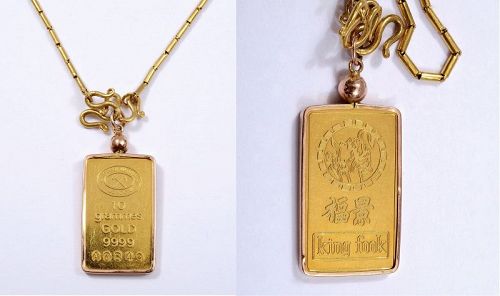King Fook Hong Kong 10 Gram 22K Gold Bar Necklace