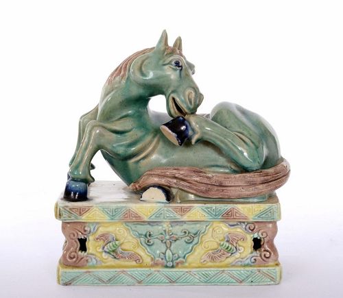 1930's Chinese Famille Verte Porcelain Horse Figurine Statue