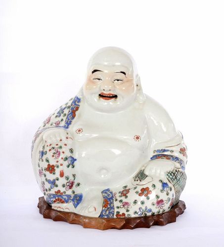 1900's Chinese Famille Rose Porcelain Happy Buddha Marked "朱茂盛造"