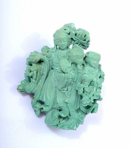 Chinese Cultural Revolution Turquoise Carved Carving Lady Figurine