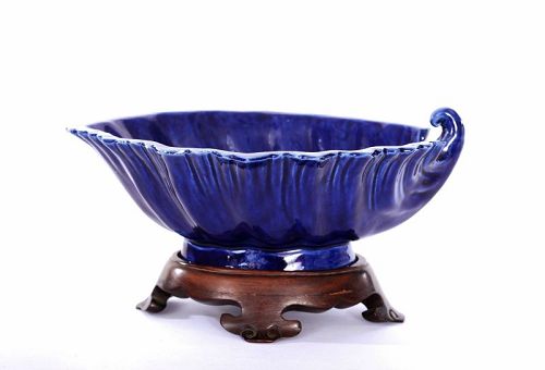 1930's Chinese Export Cobalt Blue Porcelain Shell Shaped Dish Bowl Mk