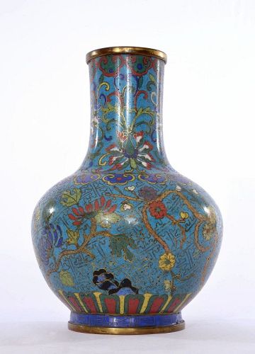 18C Chinese Gilt Cloisonne Enamel Vase Flower