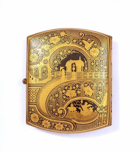 1950's Spanish Toledo Iron Gold Inlaid Damascene Cigarette Case Box