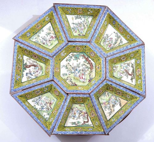 1930's Chinese Canton Enamel Sweetmeat Dish Figure Figurine