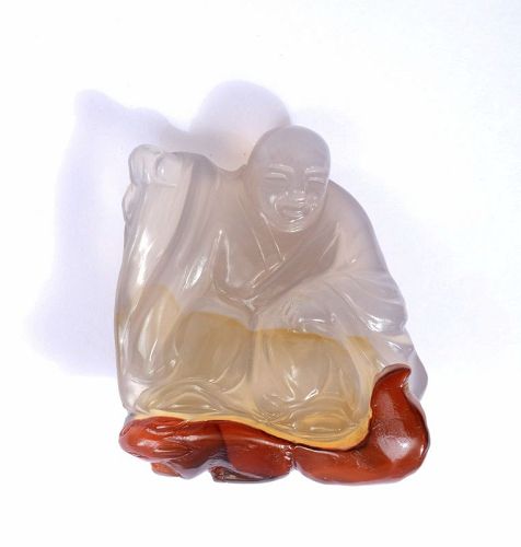 1900's Chinese 2 Tone Agate Carved Carving Happy Buddha Budai Toggle