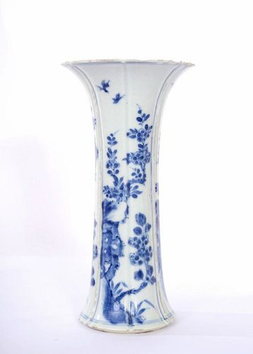 17C Kangxi Chinese Blue & White Porcelain Trumpet Vase