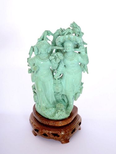 Chinese Cultural Revolution Turquoise Carved Ethnic Minorities Girl