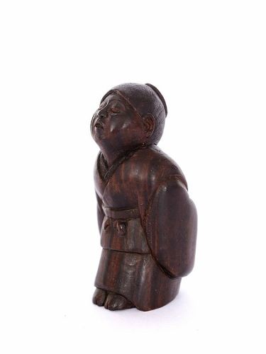 1940's Japanese Wood Carved Carving Netsuke Boy Figure Marked