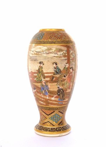 1900's Japanese Satsuma Earthenware Vase by Meizan (明山 製)