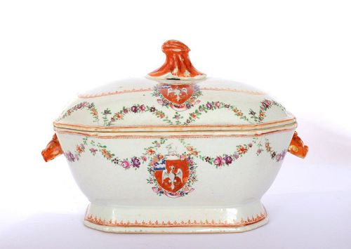 18C  Chinese Export Armorial Porcelain Tureen And Cover AS IS