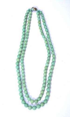 14.1MM Vintage Chinese Turquoise Carved Carving Bead Necklace 217 GRAM