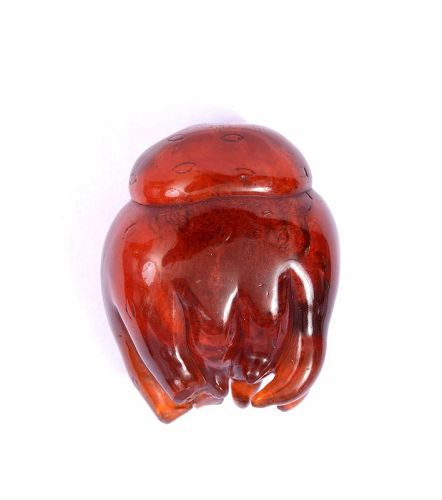 1900's Chinese Amber Carved Carving Buddha's Hand Citron Snuff Bottle