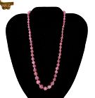 Chinese 14K Gold Pink Tourmaline Rubellite Carved Bead Necklace