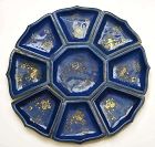 1930's 9 Pieces Chinese Gilt Powder Blue Porcelain Sweetmeat Dish Plat