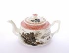 Chinese Famille Rose Porcelain Tea Teapot Crane Calligraphy Poem Mk