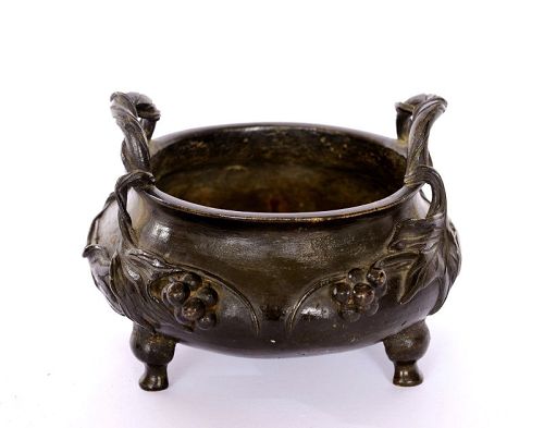 19C Chinese Bronze Censer Incense Burner Grape Fruit Marked  924 GRAM