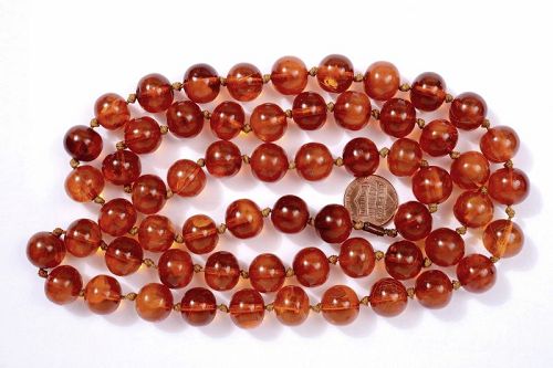 1900's Chinese Amber Carved Carving Bead Necklace 14MM