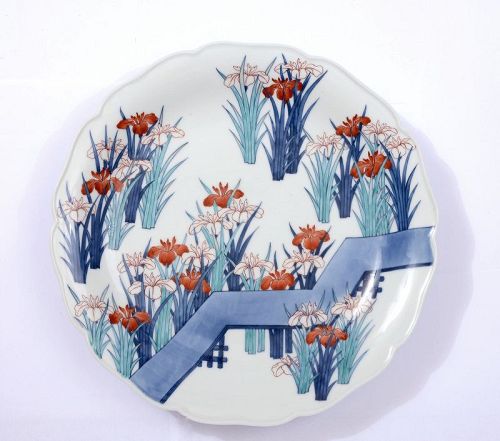 12" Japanese Imaemon XIII Nabeshima Ware Plate 今泉今右衛門 十三代