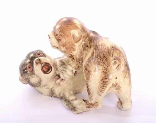 1900's Japanese Satsuma Earthenware Dog Puppy Okimono