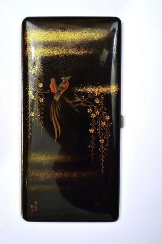 Large Japanese Namiki Lacquer Cigarette Case Lovebirds Sg